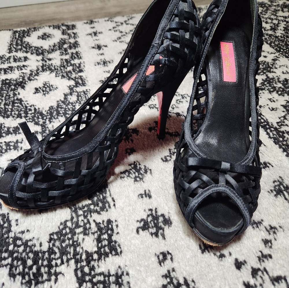Betsey Johnson Black Strappy Stiletto Heels